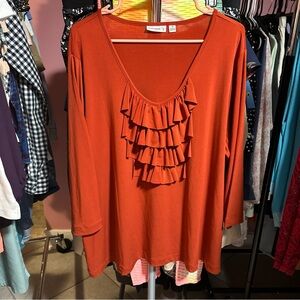 Susan Graver Orange Ruffle Front Blouse